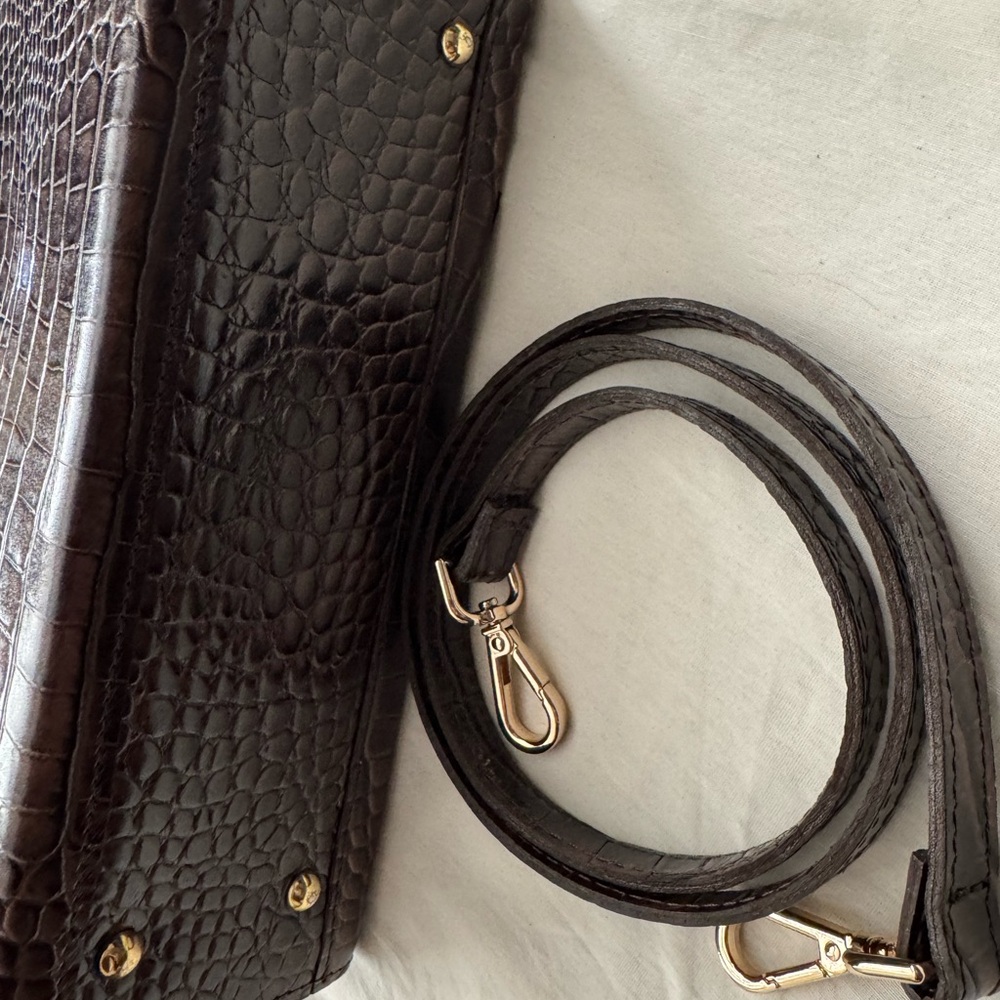 Classic Croc-Embossed Top-Handle Satchel in Dark Brown - Picture 8 of 14